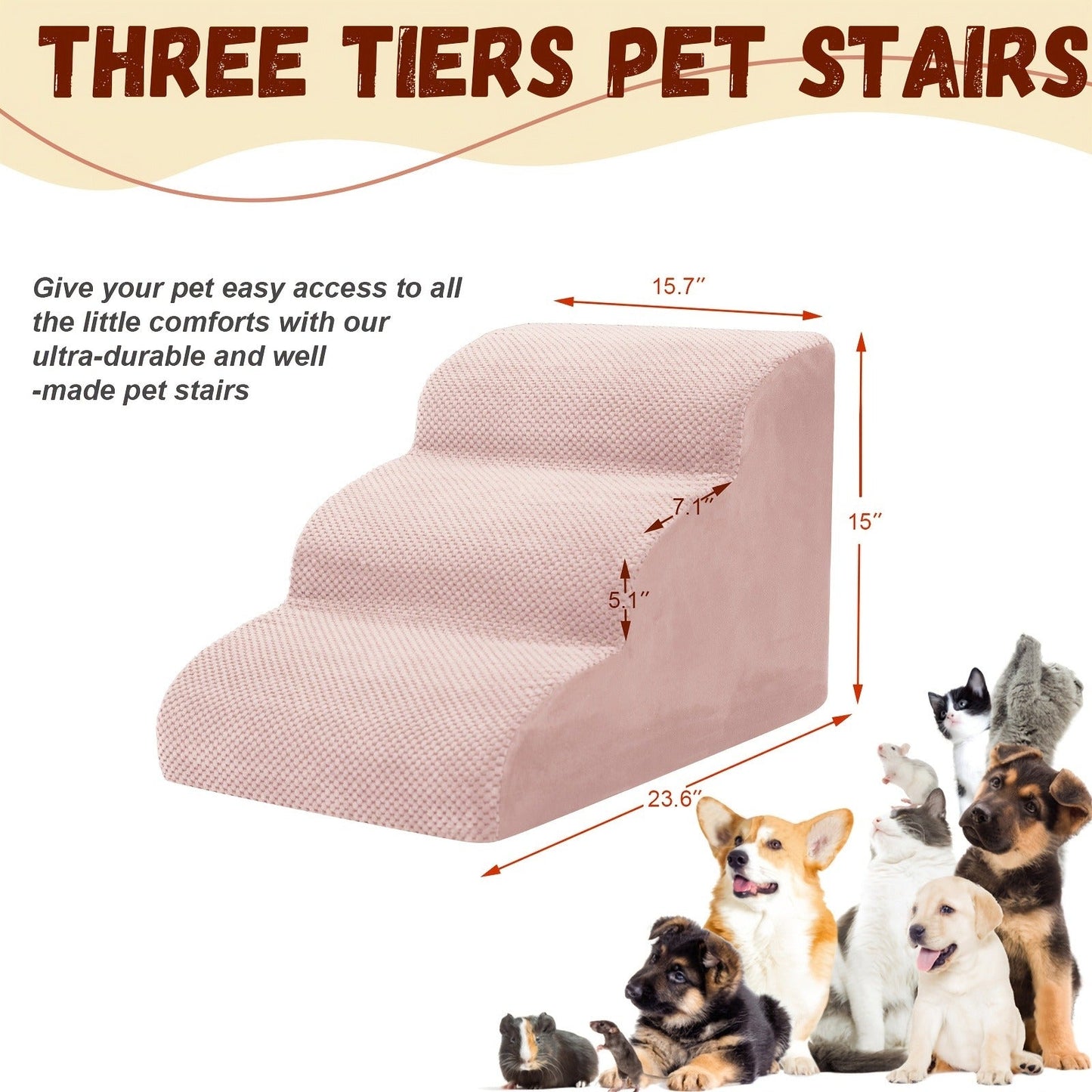 Dog Stairs for High Beds & Sofa - Extra Wide Foam Pet Steps with Non-Slip Bottom, Soft Cushioned Dog Ramp for Couch, Ideal for Small Dogs, Senior & Injured Pets, 2/3/4 Steps, 6 Colors