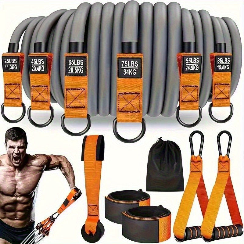 300lb Resistance Band Set – 6 Levels 25-75lb, Handles, Door Anchor & Ankle Straps – Heavy Duty Home Gym Kit for Full Body Strength Training, Muscle Building & Toning