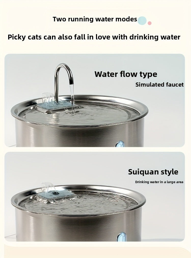 Large Stainless Steel Pet Water Fountain 236oz / 7L - Automatic Cat & Dog Water Dispenser, Multi-Stage Filtration, Visible Water Level Window, USB Powered, Replacement Filters Included, FT007