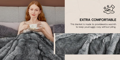 Faux Fur Throw Blanket 1060GSM Luxury - Super Soft Reversible Plush Mink Blanket for Bed Couch Sofa, Oversized Heavy Weight Cozy Blanket, Leopard Animal Print & Solid Colors, Throw & Twin Size