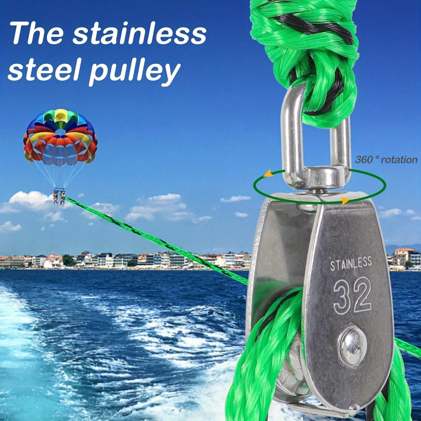 Heavy Duty Boat Tow Rope Harness Self-Centering with Float Ball Antirust Stainless Steel for Skiing Wakeboarding Kneeboarding 2 Riders