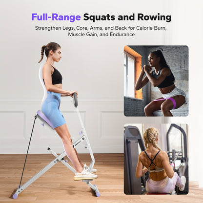 Rowing Machine 2-in-1 Squat & Row – Foldable Glute Trainer with LCD Display, 3 Resistance Bands, 350 lbs Capacity, Home Gym Leg & Back Workout
