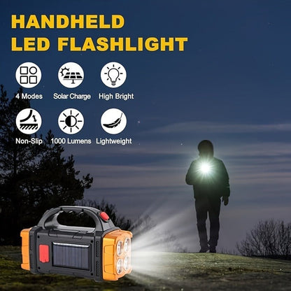 Solar Rechargeable Flashlight 2-Pack, High Lumen LED Handheld Spotlight Searchlight USB-C Charging, Outdoor Torch for Camping Hunting Emergency Work Light, Buy 1 Get 2