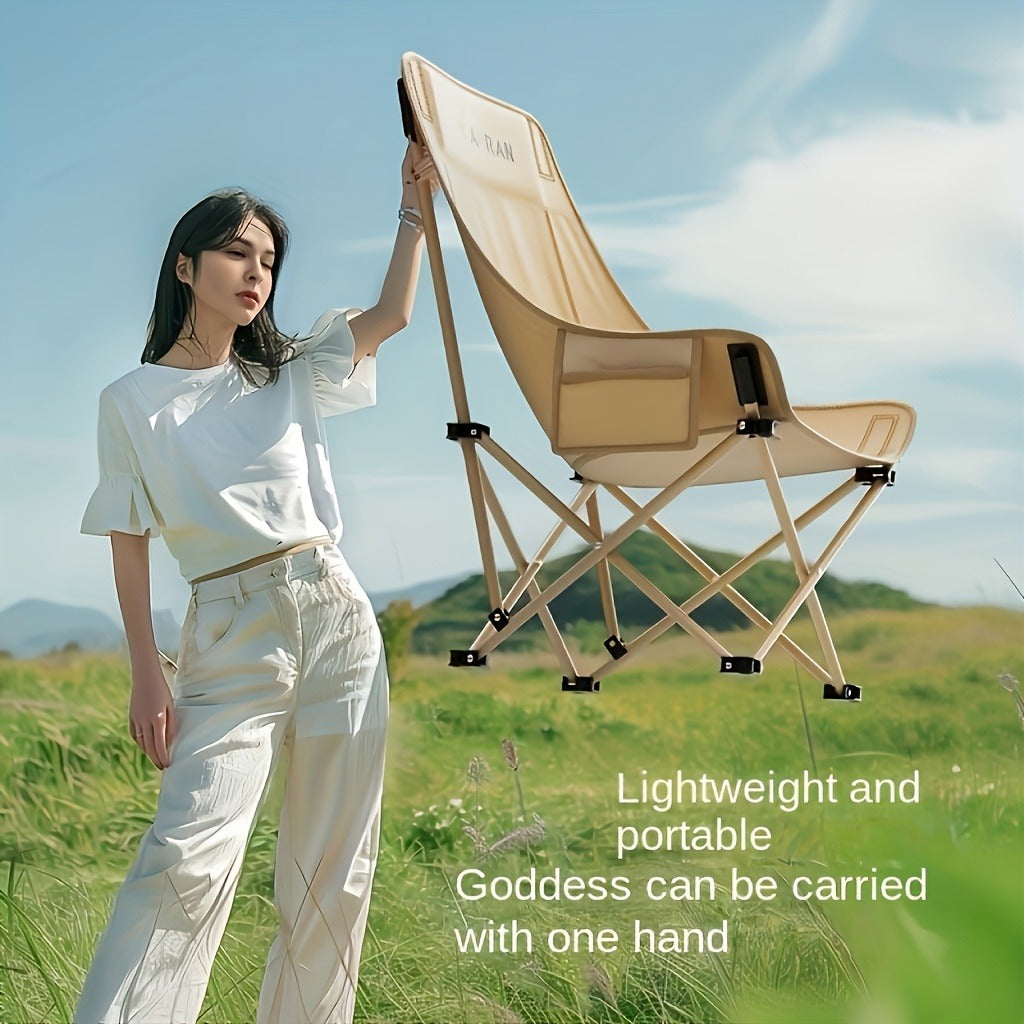Portable Folding Moon Chair High Back 2pcs – Durable Iron Alloy Frame, Lightweight Foldable Camping Chair for Outdoor Leisure, Fishing, Beach & Backyard – Khaki or Black