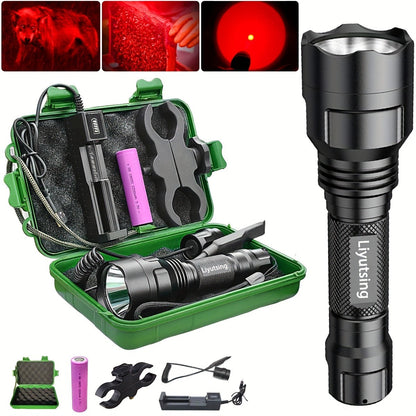Night Hunting Flashlight with Remote Control Switch – 350 Yards High Power Green Red White Light, 18650 Rechargeable, Multiple Mounts for Hunting, Fishing, Camping & Beekeeping, Best Gift for Men