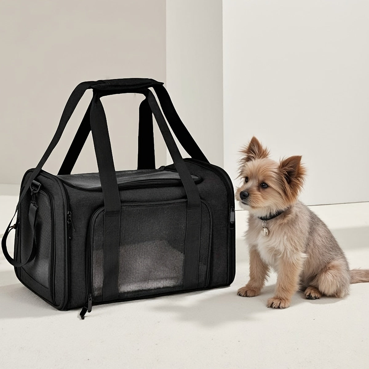 Large Soft-Sided Pet Crate & Travel Cage for Cats & Puppies Up to 25 lbs - Foldable Waterproof Portable Dog Cat Kennel Playpen, Lightweight Collapsible Pet Enclosure for Home & Travel, Grey & Black