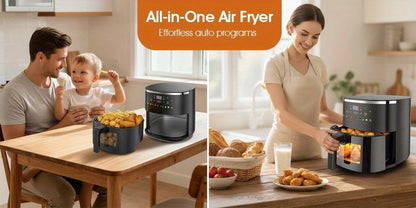 Air Fryer 6QT with 8 Preset Functions, Visible Window, Adjustable Temperature & Timer – Large Capacity Oil-Free Cooker for Crispy Fries, Chicken, Vegetables & More, Easy to Clean Home Kitchen
