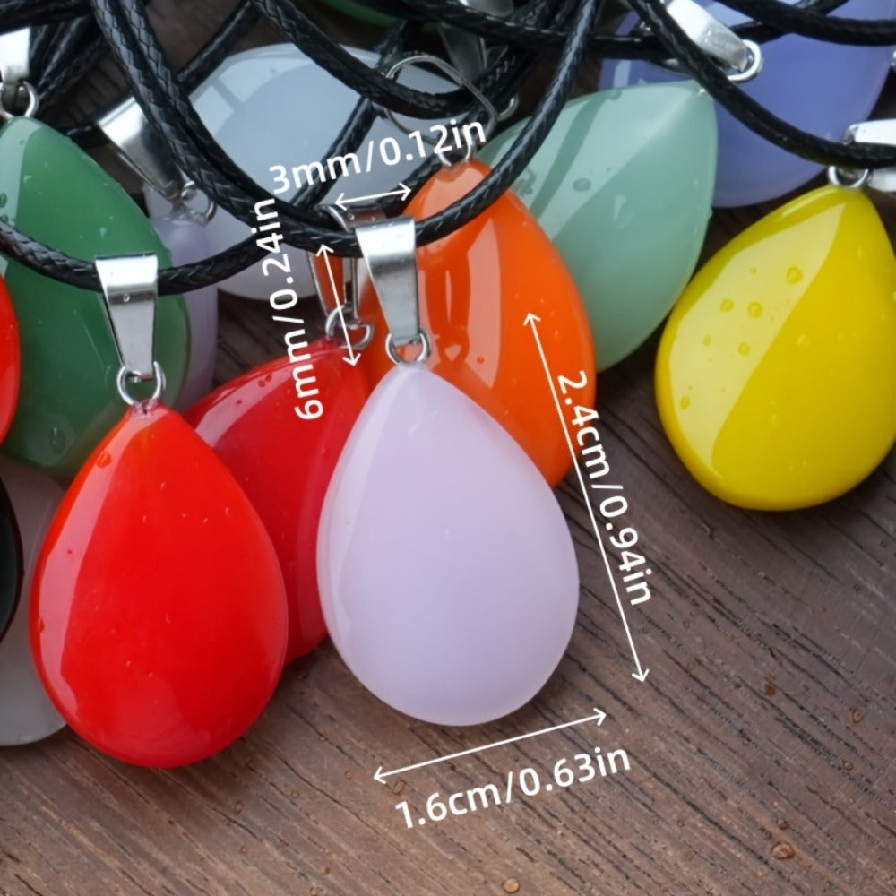 Crystal Pendant Necklace Set 40-Pack – Multicolor Water Droplet Artificial Crystal Pendants with Faux Leather Cord, Fashionable Chic Jewelry for Festival, Party & Everyday Wear, Gift Idea