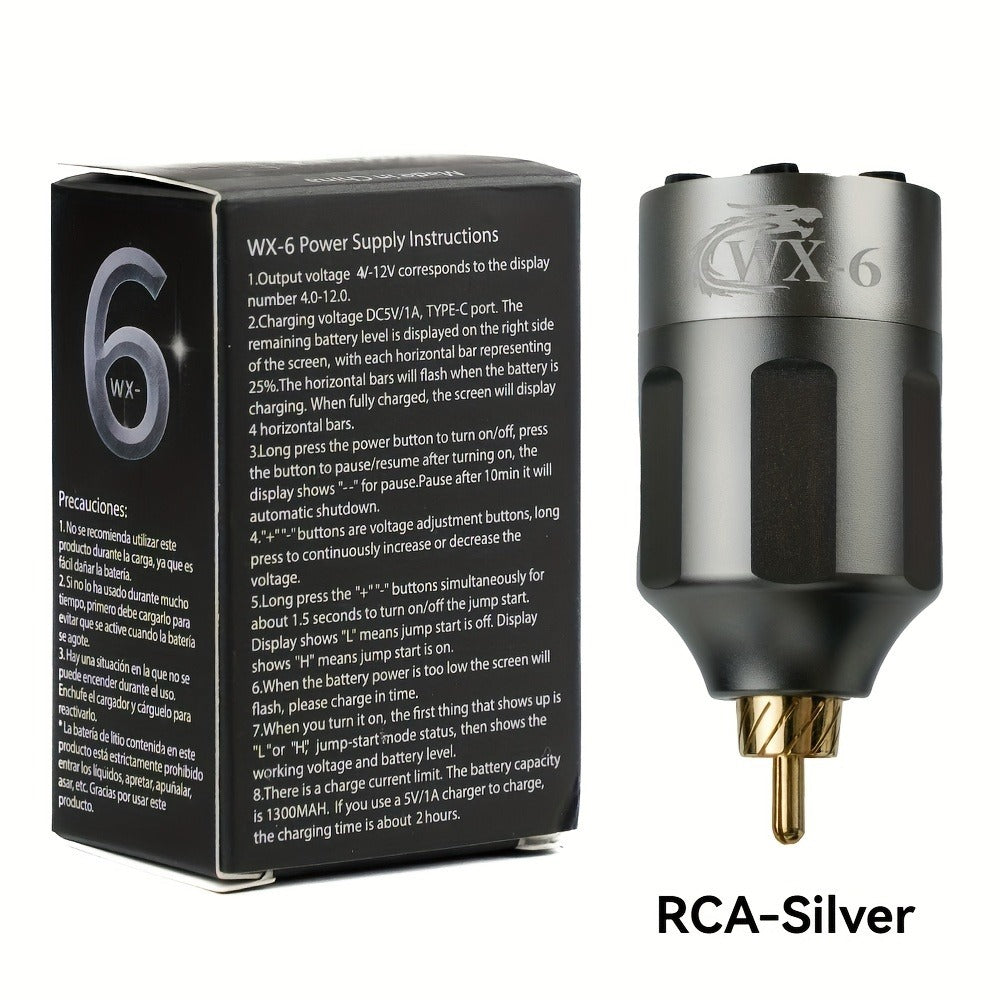 Wireless Tattoo Power Supply Portable Rechargeable Battery LED Digital Display RCA DC Connector Coreless Motor for Rotary Tattoo Pen Machine - Red Silver Black