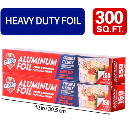 Heavy Duty Aluminum Foil Roll 12 Inch Wide Restaurant Grade – Food Safe Disposable Wrapping for Burritos, Hot Dogs & Sandwiches | Pack of 2 (300 Sq Ft) or Pack of 3 (225 Sq Ft) for Food Service & Catering