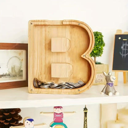 Personalized Wooden Piggy Bank for Kids – A-Z Alphabet Letter Initial Coin & Bill Savings Bank for Boys & Girls, Toddlers to Big Kids | Birthday Christmas Baby Shower Gift | Financial Literacy Toy & Room Decor
