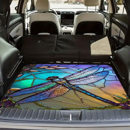 Anti-Slip Rubber Cargo Liner for SUV & Sedan - Dragonfly Floral Design Trunk Floor Mat | Heat Resistant Non-Slip Car Cargo Pad
