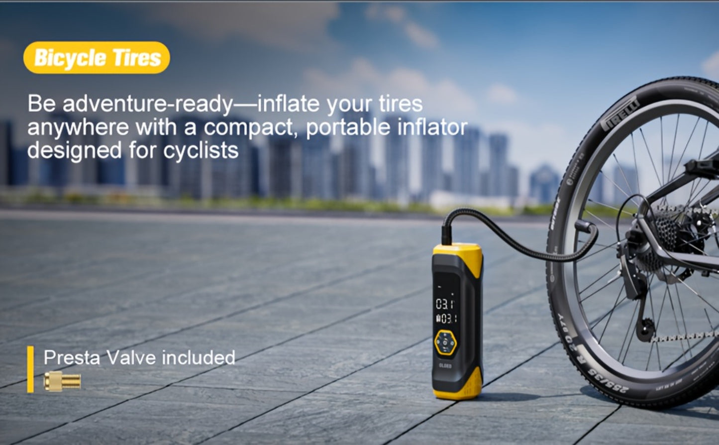 OLGEO M9 Portable Tire Inflator 180PSI Cordless Air Compressor 8-in-1 Fast Inflation 40-Min Battery Type-C Fast Charge LED Light for Car Bike Motorcycle Ball