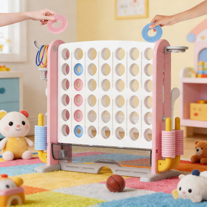 Giant Connect Four Game Adjustable Height 2.6-3.2 Ft – Extra Large Outdoor Lawn Game Board with Quick-Release Slider & Storage Bag for Family Parties, Kids & Adults, Indoor Outdoor Fun