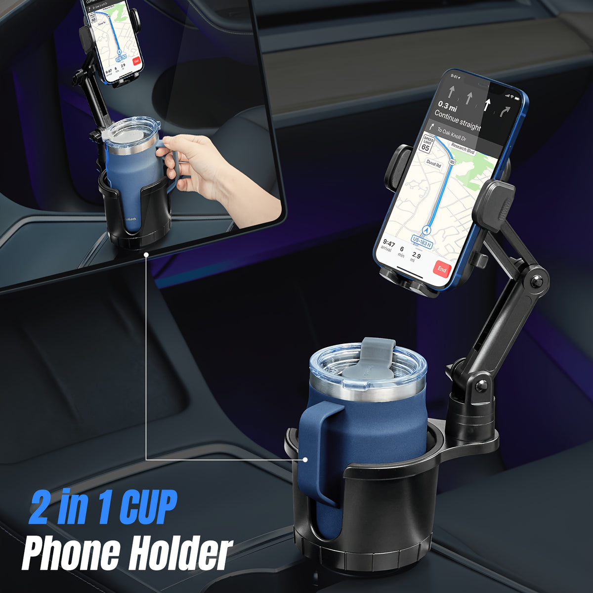 Car Cup Holder Phone Mount, 2-In-1 Cup Holder Expander with Adjustable Base, 360° Rotation, Fits Iphone, Samsung Galaxy & Most Smartphones