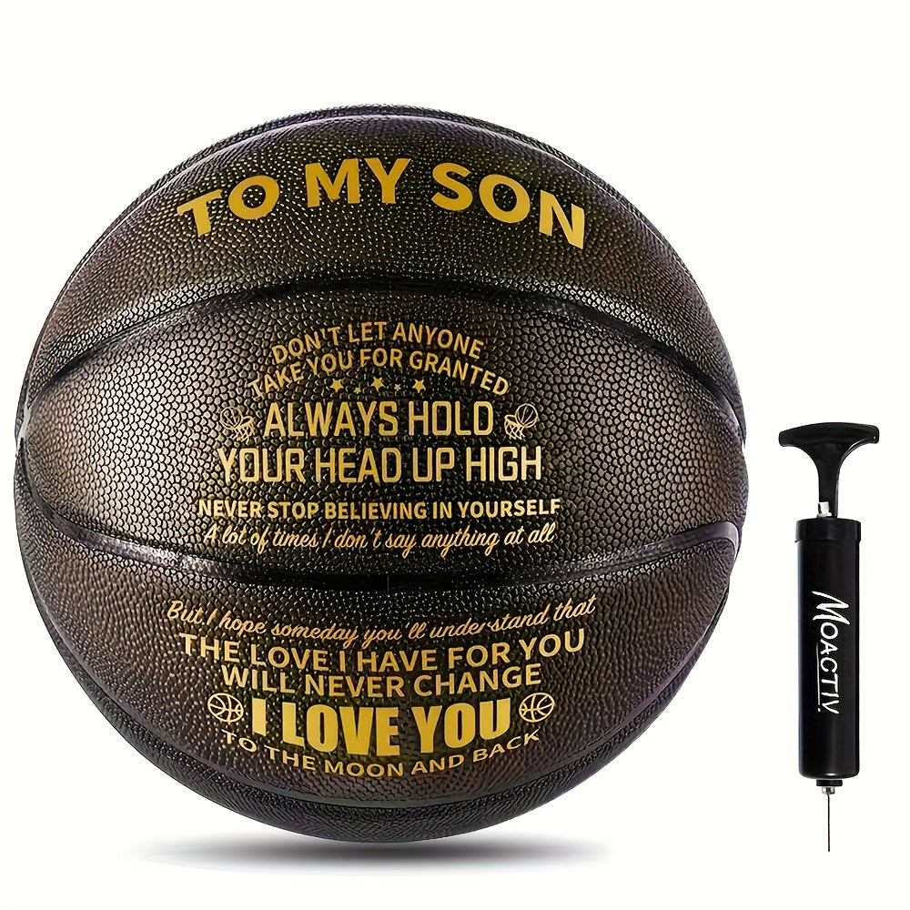 Engraved Basketball Gift for Grandson & Son - Size 7 PU Indoor Outdoor with Pump, Inspirational Message, Birthday Christmas Gift, Multi-Color
