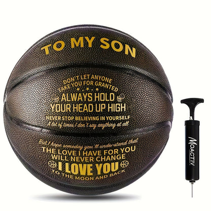 Engraved Basketball Gift for Grandson & Son - Size 7 PU Indoor Outdoor with Pump, Inspirational Message, Birthday Christmas Gift, Multi-Color