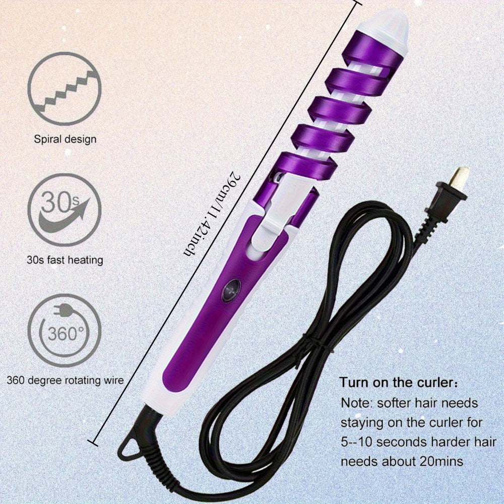 Automatic Spiral Curling Iron 360° Electric Hair Curler - Auto Rotating Curl Wand, Lightweight & Portable, Easy to Use, Includes 2 Clips & 1 Comb, Gift for Women, Pink, Purple, Blue