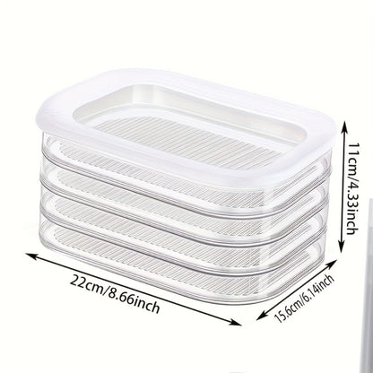 Stackable Refrigerator Organizer Containers 4-Tier with Lids – Meat Preservation Box, Food Storage for Vegetables, Fruits & Cooked Meats, Fridge Organization Set