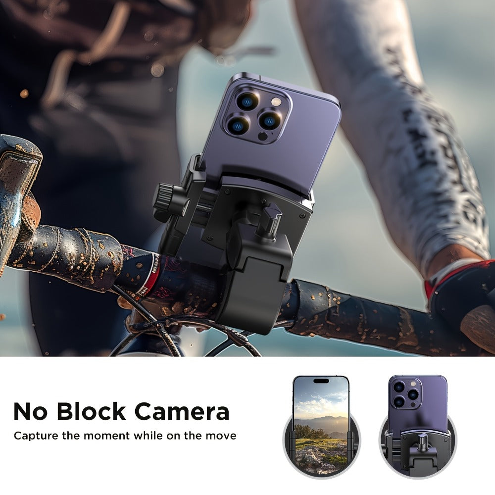 Motorcycle Phone Mount Handlebar Quick Lock – Universal Bike Phone Holder for 4"-7" Phones, No-Block Camera Design, Non-Slip Secure Clamp for iPhone, Samsung & All Smartphones, Black/Red