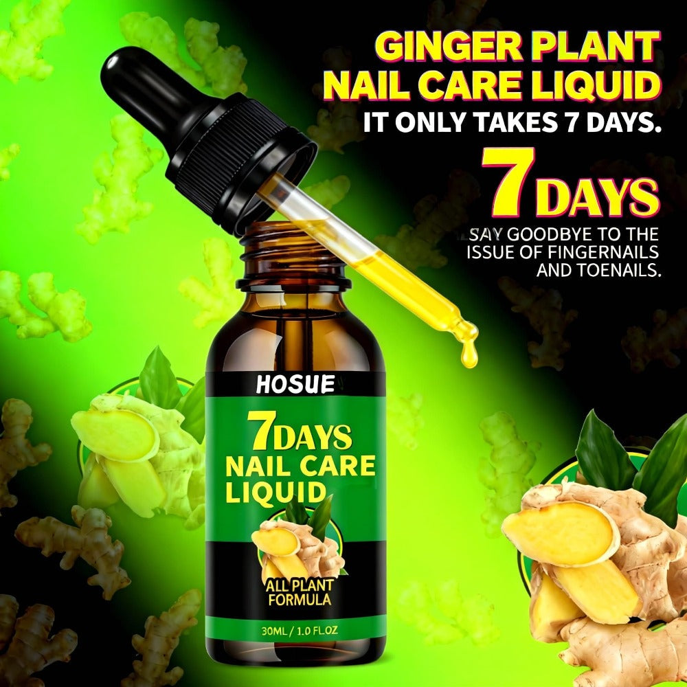 Ginger Nail Care Liquid 7-Day Repair 2-Piece Set 1.01oz Each – HOSUE Plant-Based Formula for Yellowing Gray Uneven Discolored Nails, Daily Nail Treatment Serum for Women & Men, Nail Restoration Gift