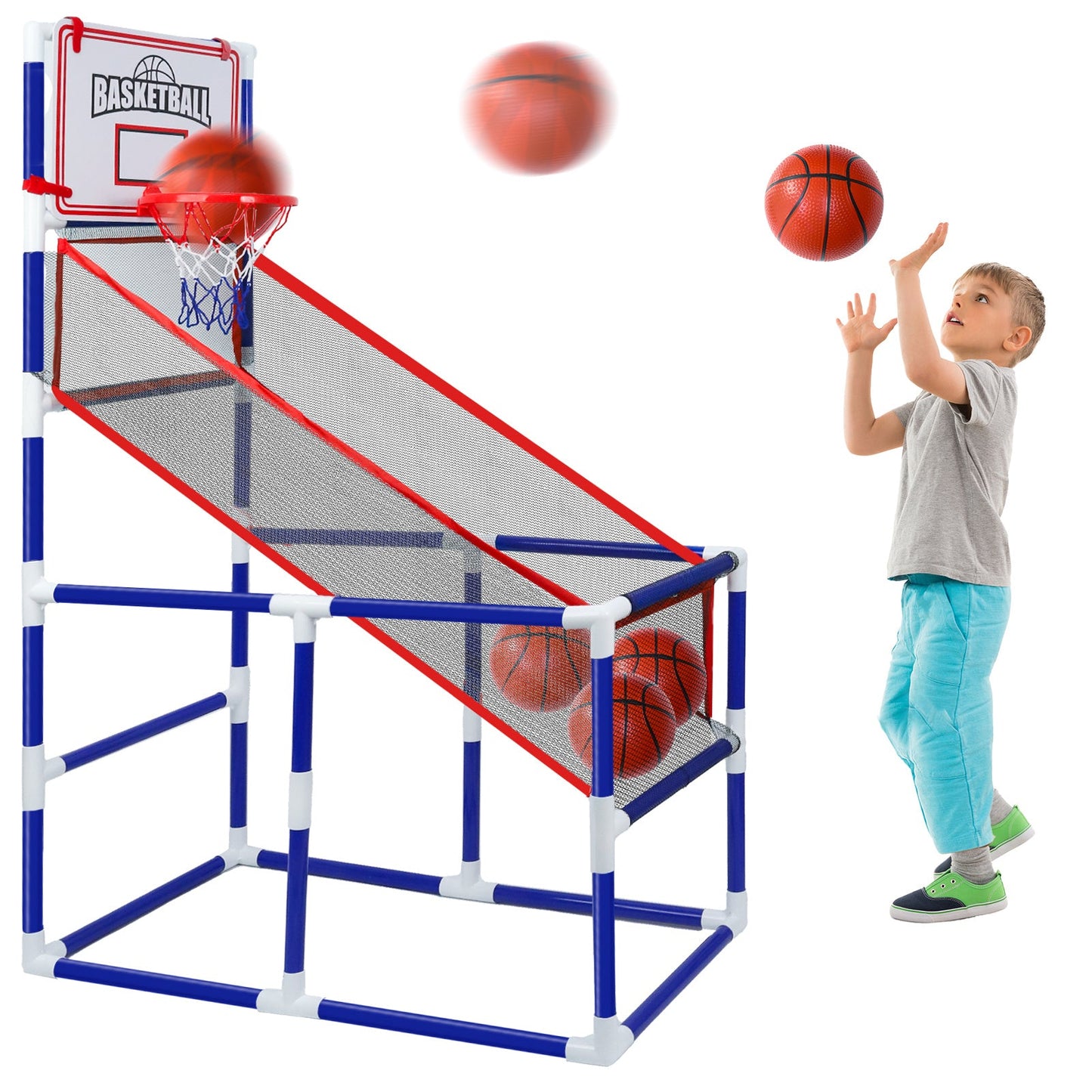 Kids Adjustable Basketball Hoop Set with 2 Balls & Storage – Indoor Outdoor Sport Toy for Ages 3–6, Thick PVC Frame | Best Birthday Christmas Gift for Boys and Girls