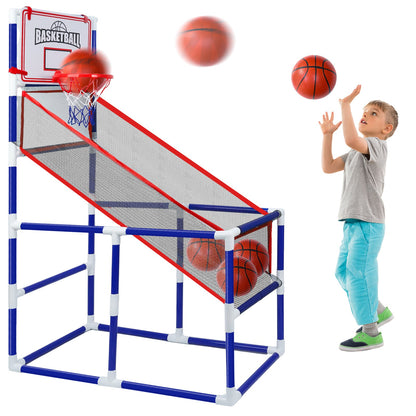 Kids Adjustable Basketball Hoop Set with 2 Balls & Storage – Indoor Outdoor Sport Toy for Ages 3–6, Thick PVC Frame | Best Birthday Christmas Gift for Boys and Girls