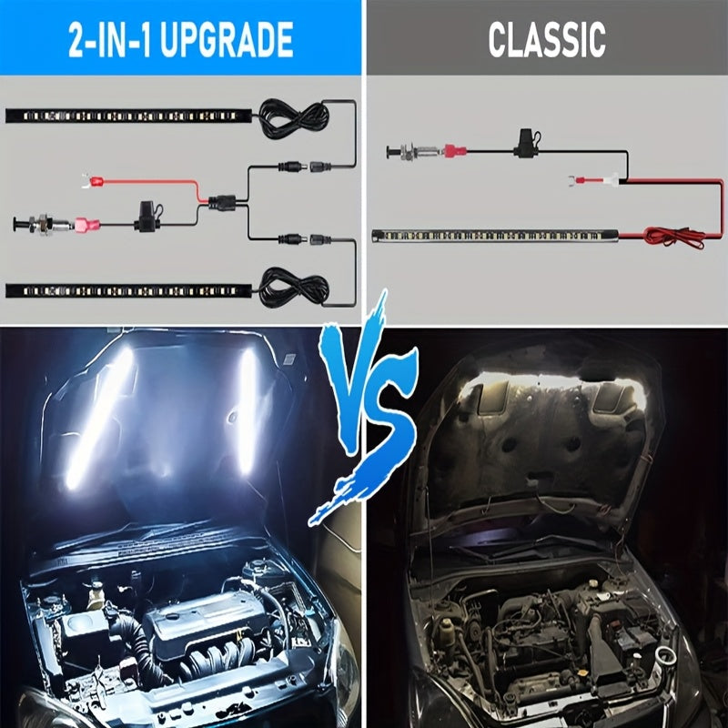 [LED Lighting Kit] LED Lighting Kit for Car Engine Hood - 2pcs - 12V. Automotive LED Strip Light Pole. Working Inspection Light Strip for Car Engine Hood. Automatic Switch. 46 LEDs. Universal Fit for Any Vehicle
