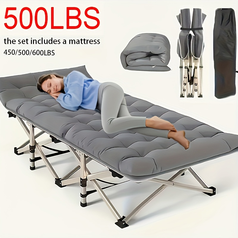 Folding Camping Bed Heavy Duty 450/500/600 lbs – 75 Inch Portable Foldable Guest Bed with Flip Mattress & Carry Bag, Outdoor Cot for Adults Travelers Garden Backyard