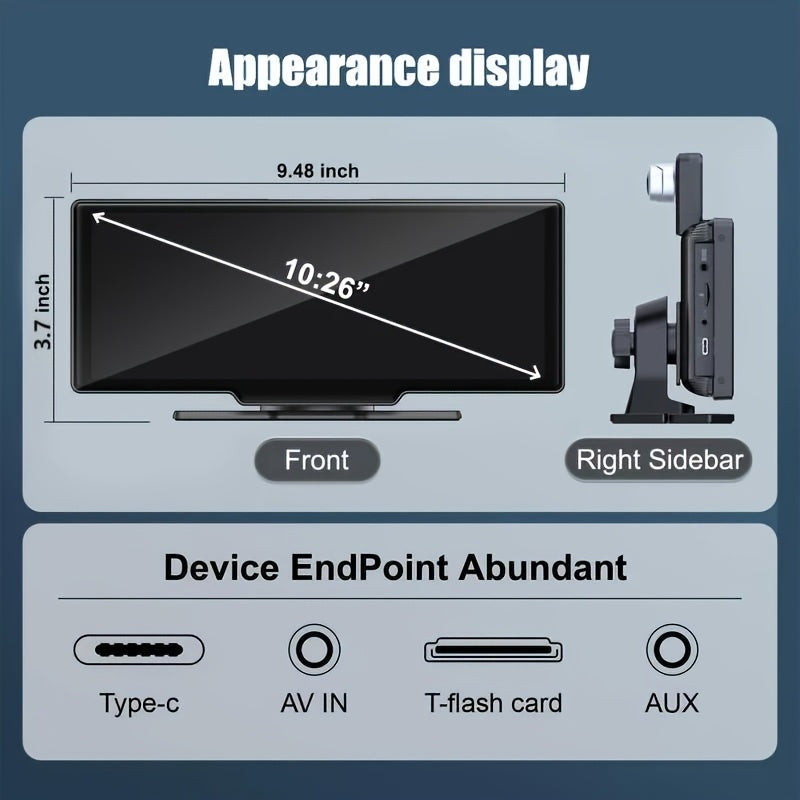 High-Definition Front Camera 10.2-Inch Large Car Screen, 4K Ultra-Clear Display, Carplay/Android Auto Control Supporting BT Wireless Connection, Parking Assistance, Entertainment, Video Playback, Positioning Navigation Phone Answering, with 64GB TF