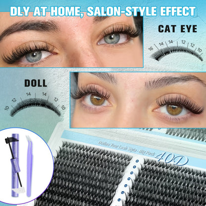 800Pcs Fluffy Wispy Lash Clusters Kit — 30D 40D Mixed Length 8-16mm DIY Eyelash Extensions with 2-in-1 Bond & Seal Glue and Tweezers, Natural Long-Lasting Cluster Lashes for Everyday Wear & Events