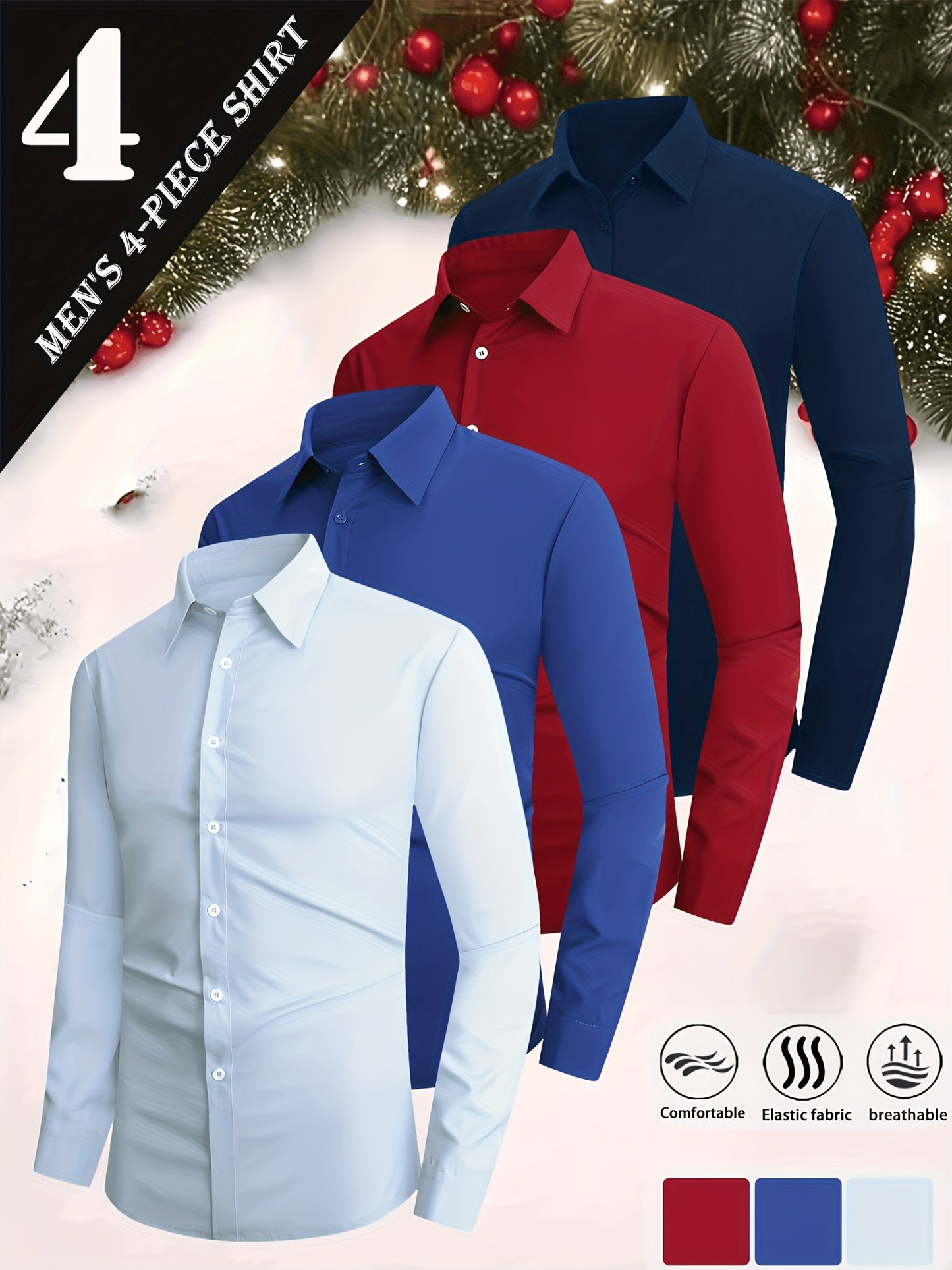 Men's Solid Color Dress Shirt - Collared Long Sleeve 146277