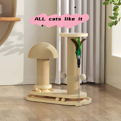 Cat Tree Solid Wood Compact Vertical Cat Climbing Structure with Sisal Scratching Post & Integrated Scratch Board, Self-Play Cat Tower for Indoor Cats, Small & Large Size