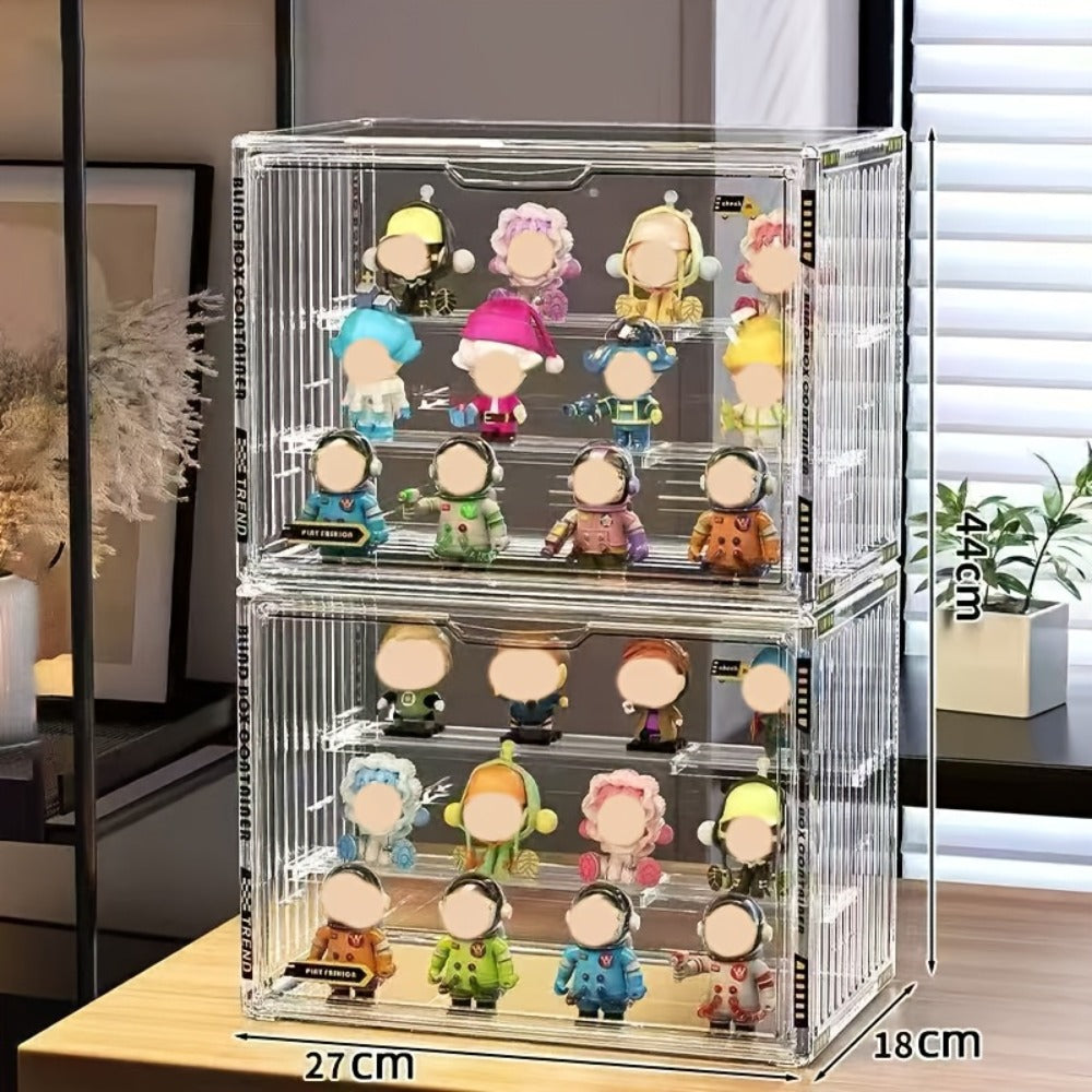 Acrylic Display Case for Figures 3 & 4 Tiers with Adjustable Dividers – Clear Dust-Proof Showcase Box with Magnetic Door for Collectibles, Action Figures & Miniatures