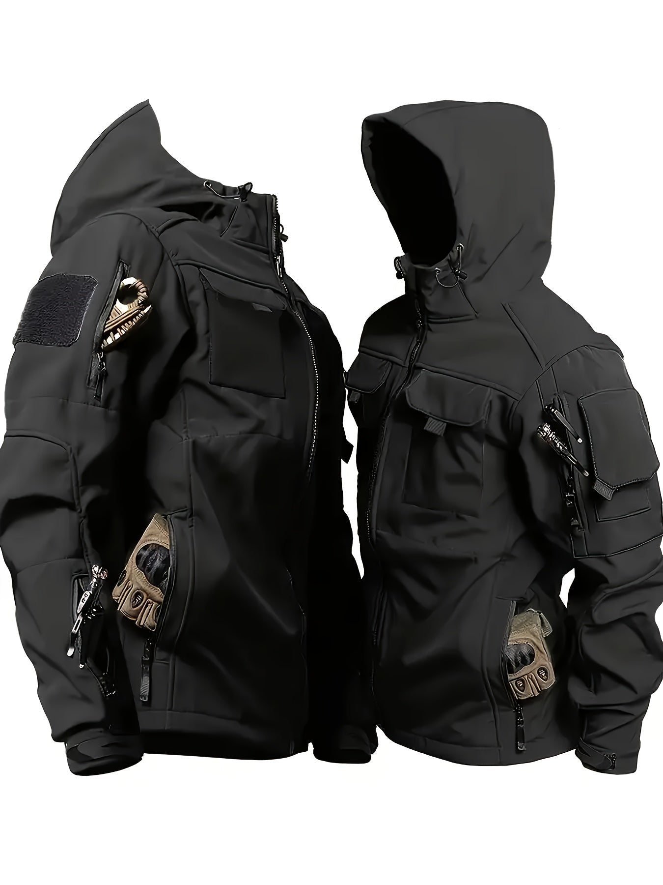 Men's Tactical Softshell Jacket - Hooded Multi-Pocket Windbreaker