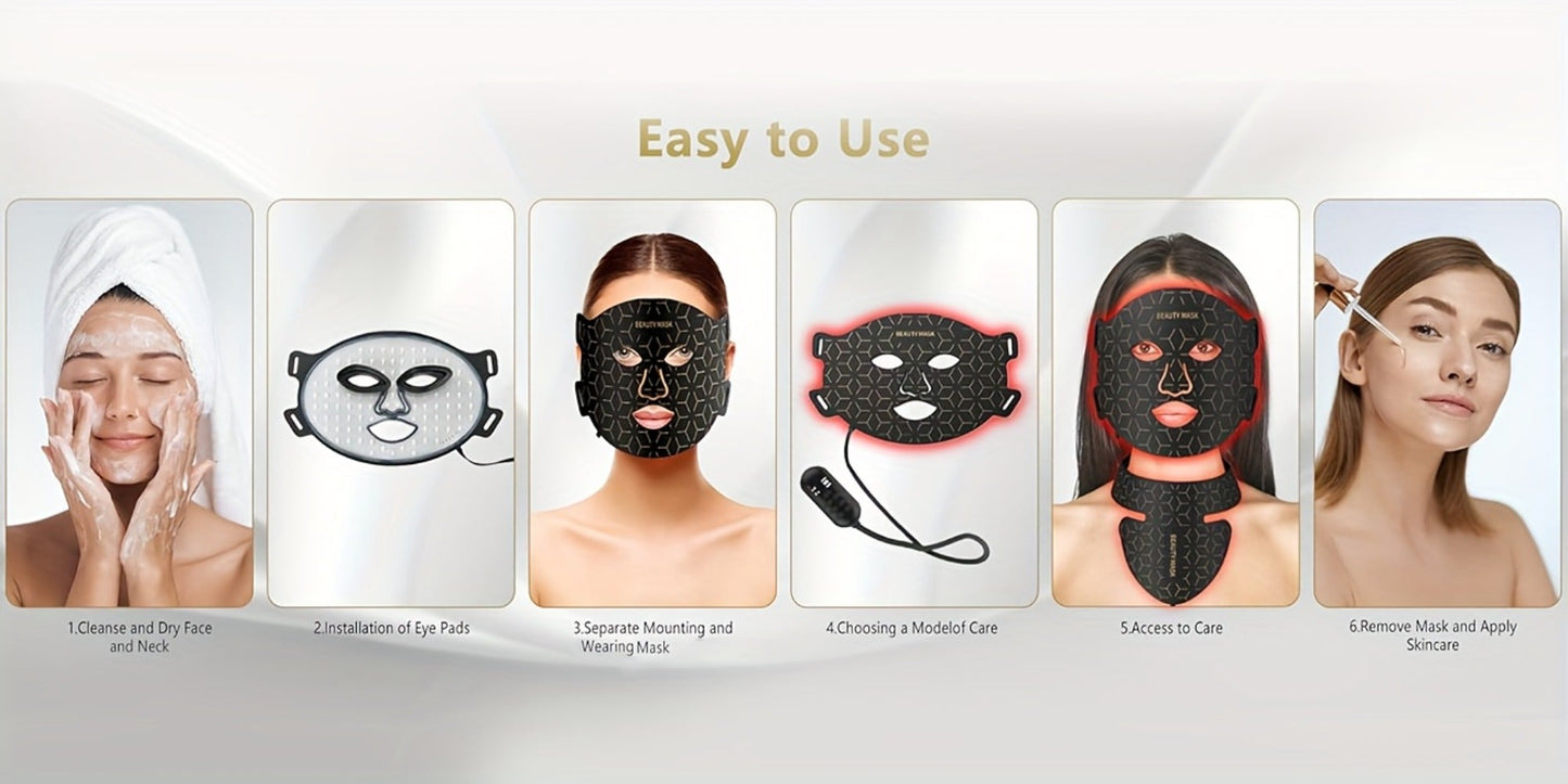 LED Face Mask – 7-in-1 Red Light Therapy for Face & Neck, 93+80 LED Beads, Separate Silicone Applicator, 1800mAh Rechargeable, Adjustable Color Brightness & Timer, Anti-Aging Skin Care Gift for Women