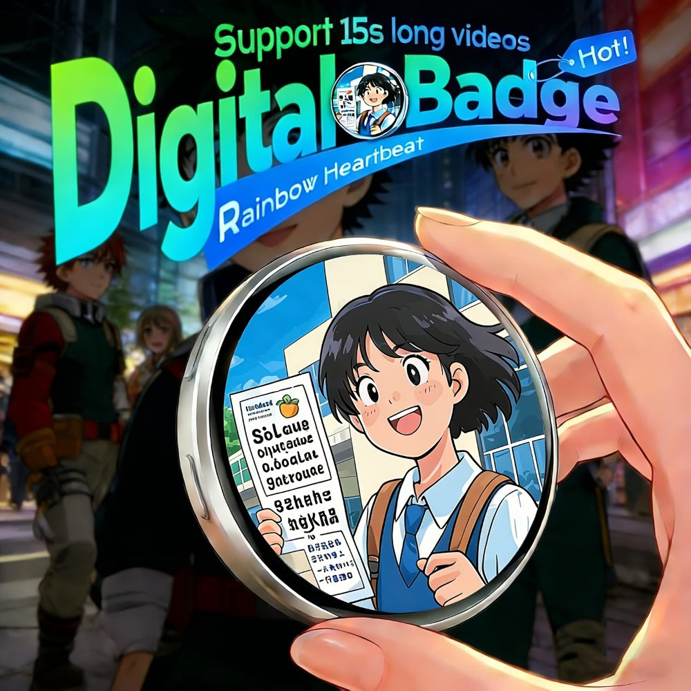 Electronic Anime Badge with Display Screen – Dynamic Touch, High Frame Rate, 600mAh Battery, Bluetooth 6.0 & USB Magnetic Charging | Digital Brooch for Cosplay, Concerts & Anime Fans | Black White Purple