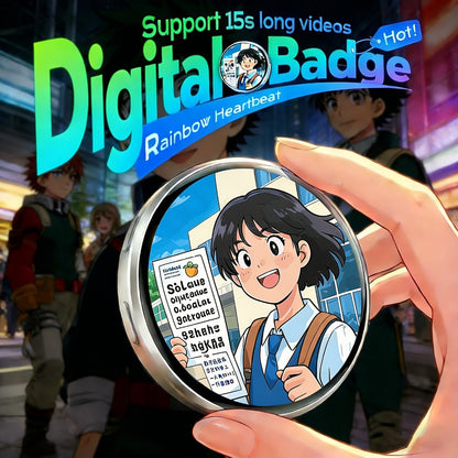 Electronic Anime Badge with Display Screen – Dynamic Touch, High Frame Rate, 600mAh Battery, Bluetooth 6.0 & USB Magnetic Charging | Digital Brooch for Cosplay, Concerts & Anime Fans | Black White Purple