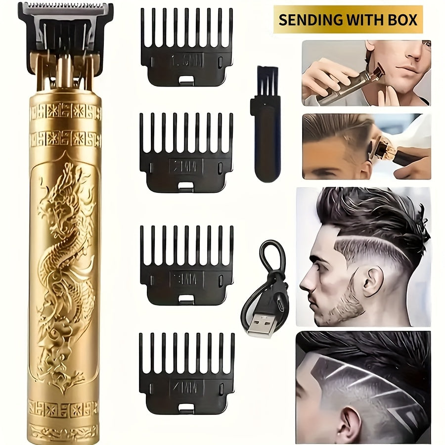 Retro T-Blade Wireless Hair Clipper for Men — Vintage Design Electric Trimmer Set with LED Display USB Charging Multiple Accessories, T9 T10 Models Bronze Gold Black, Grooming Gift for Him