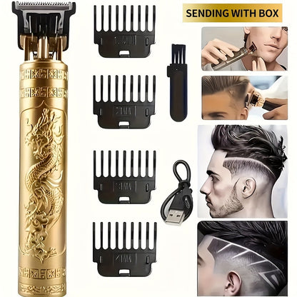 Retro T-Blade Wireless Hair Clipper for Men — Vintage Design Electric Trimmer Set with LED Display USB Charging Multiple Accessories, T9 T10 Models Bronze Gold Black, Grooming Gift for Him