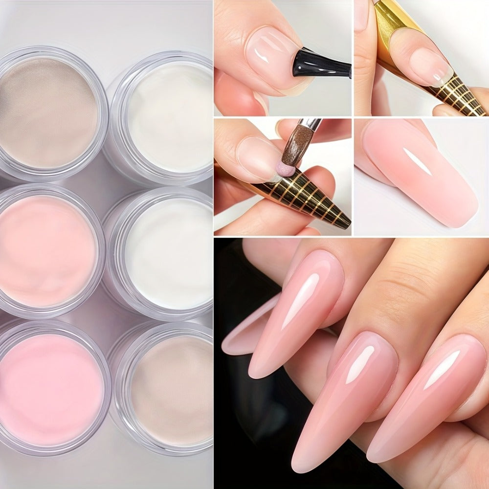 Acrylic Nail Powder Set 6 Colors - Nude Pink White Polymer Powder for 3D Nail Sculptures French Extensions Carving Crystal Professional Nail Art Kit