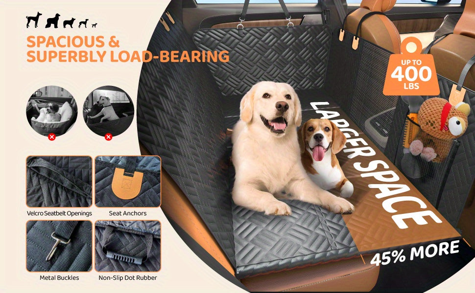 Dog Car Seat Cover for Back Seat, Hard Bottom Back Seat Extender for Dogs, Car Seat Cover, Dog Car Seat, Dog Hammock for Car, Car Seat Protector, Dog Seat Cover for Back Seat- Supports 400lbs, Back Seat Pet Cover, Dog Hammock for Car SUV And Trucks