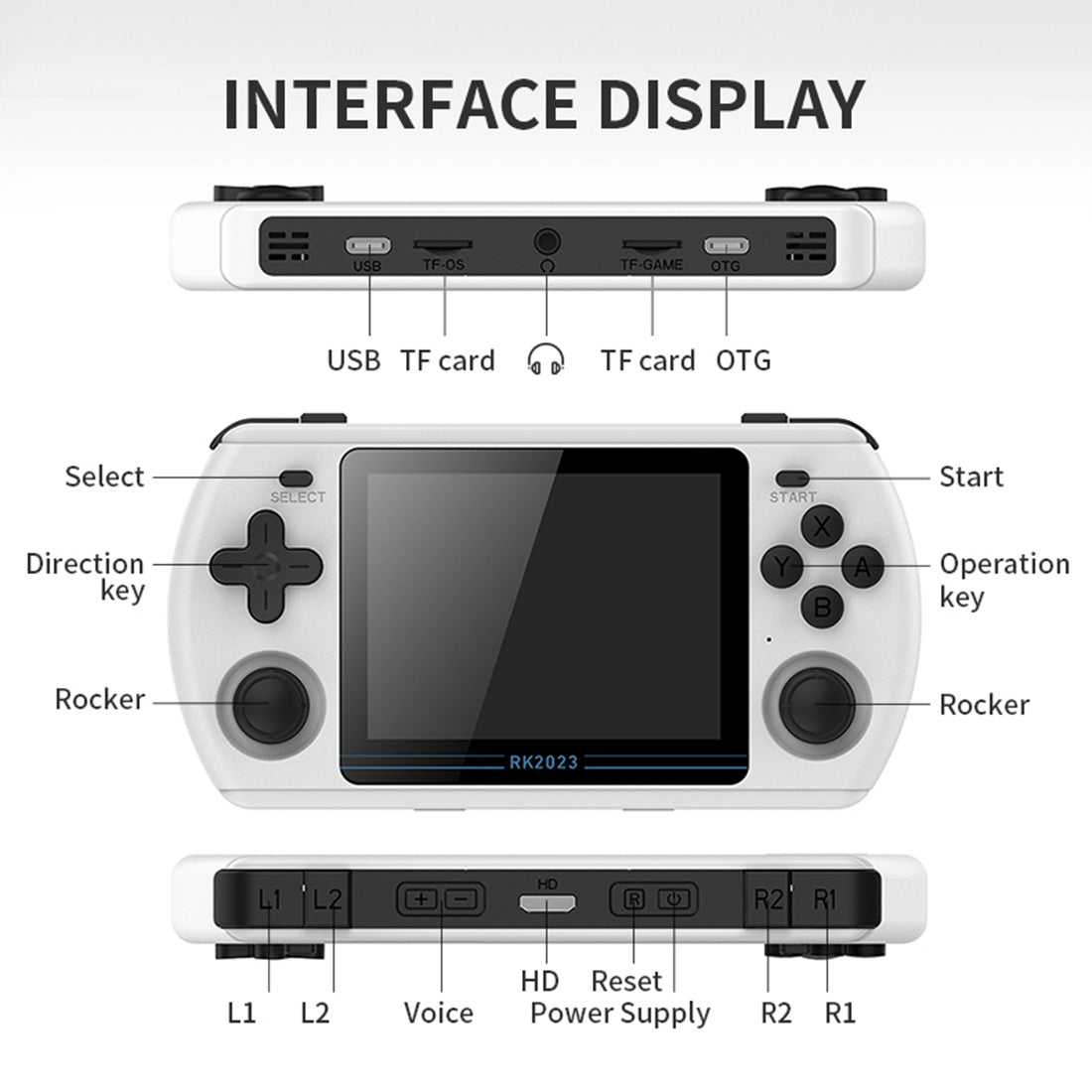 Retro Handheld Game Console Powkiddy RK2023 3.5 Inch IPS RK3566 Quad-Core 8-Hour Battery Dual TF Card HDMI Output Linux Emulator Portable Gaming Device