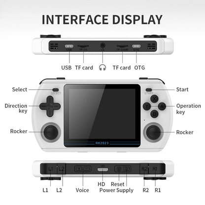 Retro Handheld Game Console Powkiddy RK2023 3.5 Inch IPS RK3566 Quad-Core 8-Hour Battery Dual TF Card HDMI Output Linux Emulator Portable Gaming Device
