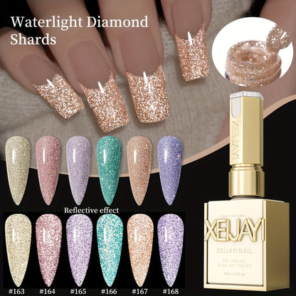 Diamond Glitter Gel Polish Set 6 Colors Sparkling Shine Finish Alcohol-Free | Soak-Off UV LED Long-Lasting Chip-Resistant Nail Art Kit | Women DIY Home Salon Manicure Holiday Party Gift
