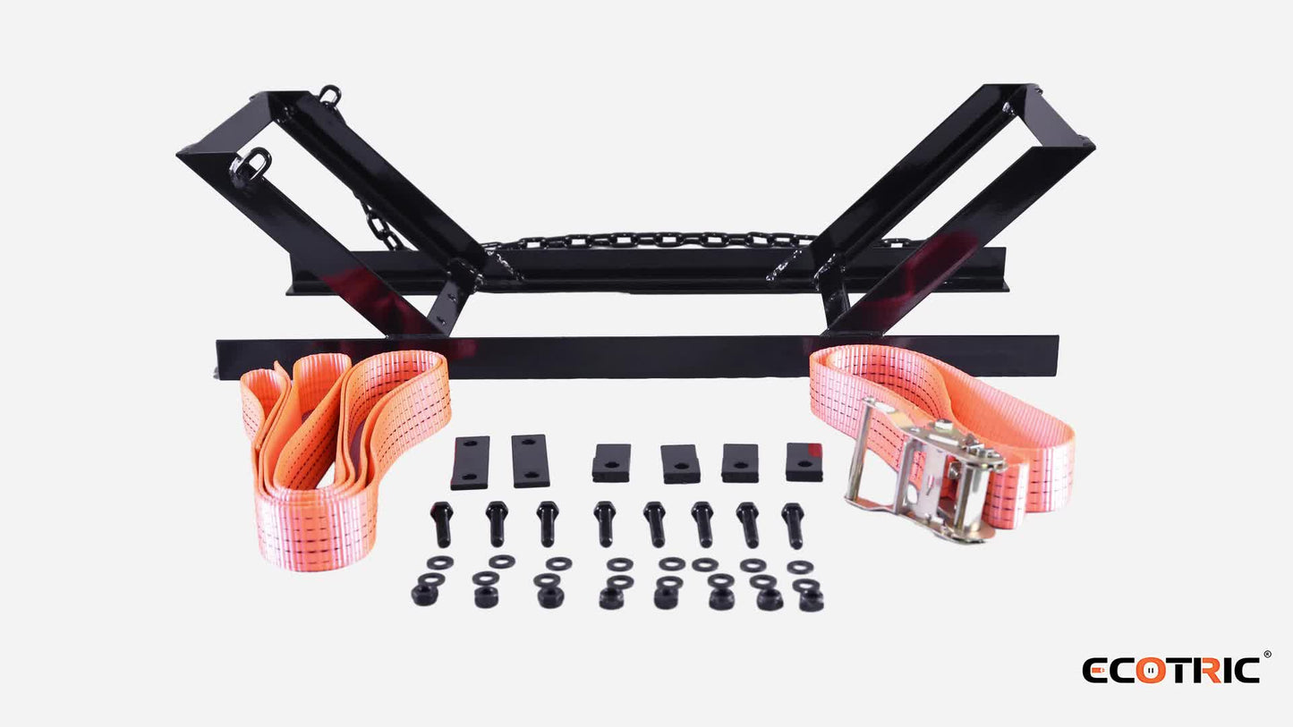 Semi Truck Spare Tire Carrier Rack Adjustable Steel Holder with Anti-Sway Chain & Ratchet Strap for Class 8 Semi-Trailers Kenworth Peterbilt Cascadia