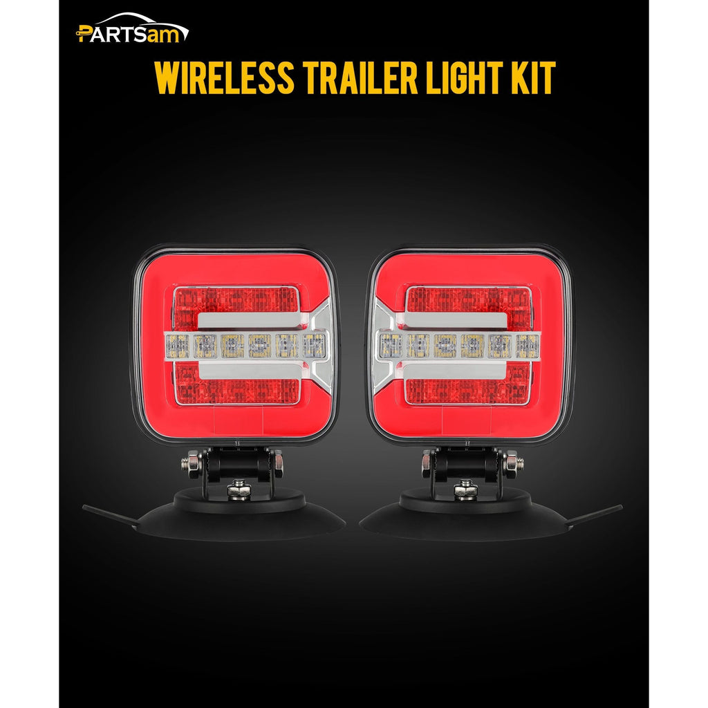 Partsam Wireless LED Trailer Light Kit, Square Portable Magnetic Stop Turn Reverse License Towing Tail Lights with Metal Bracket 7-Pin Plug for Trucks Trailers 12-24V