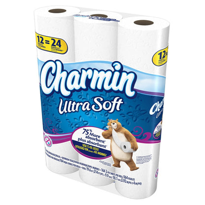 Charmin Ultra Soft Toilet Paper Mega Roll - 2-Ply 200 Sheets per Roll, Soft & Strong Bath Tissue, Available in Mega, Double, 16ct, 30ct, 328ct Bulk Pack Options for Home, Office & Commercial Use