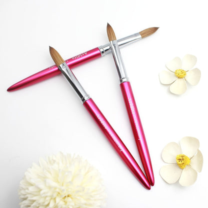 Kolinsky Acrylic Nail Brush Set 100% Pure Kolinsky Hair Flat Shape Sizes #10 #12 #14 – Professional Nail Art Sculpting Extension Brush with Rose Red Handle & Cap for Nail Technicians & Home Use