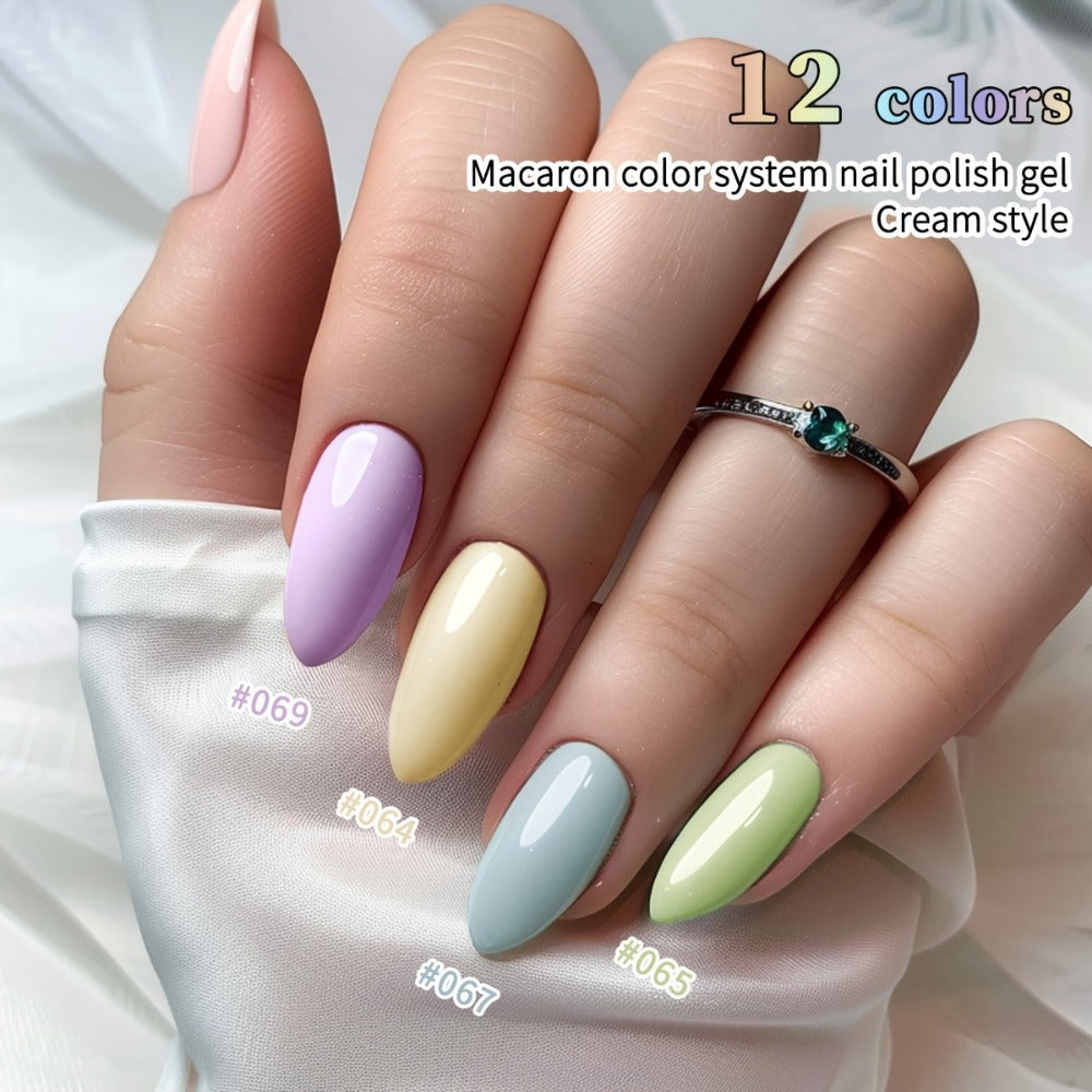 Gel Nail Polish Set 12 Colors Candy Macaroon – Bright Multicolor Semi Permanent Soak Off UV LED Nail Art Kit for Salon & DIY Spring Summer Manicure 0.51oz Each